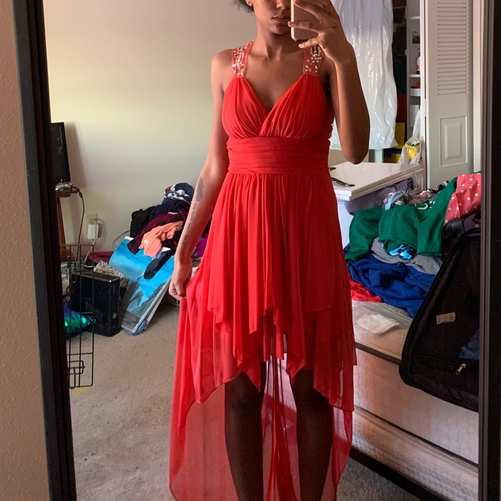 Coral high low dress